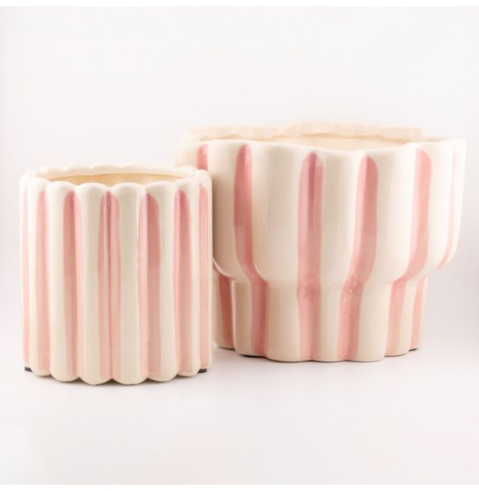 Aardewerk bloempot stripes roze