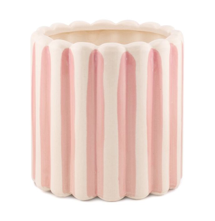 Aardewerk bloempot stripes roze