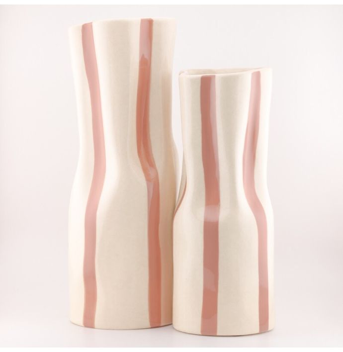 Aardewerk vaas beige gestreept