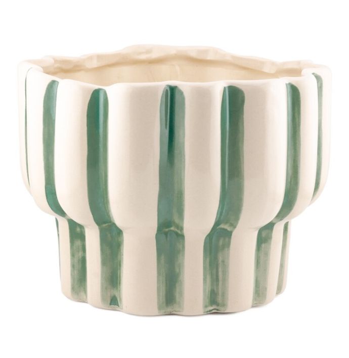 Aardewerk bloempot stripes groen