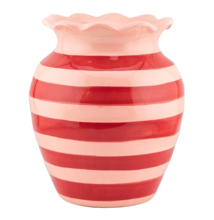 Aardewerk vaas roze/rood gestreept