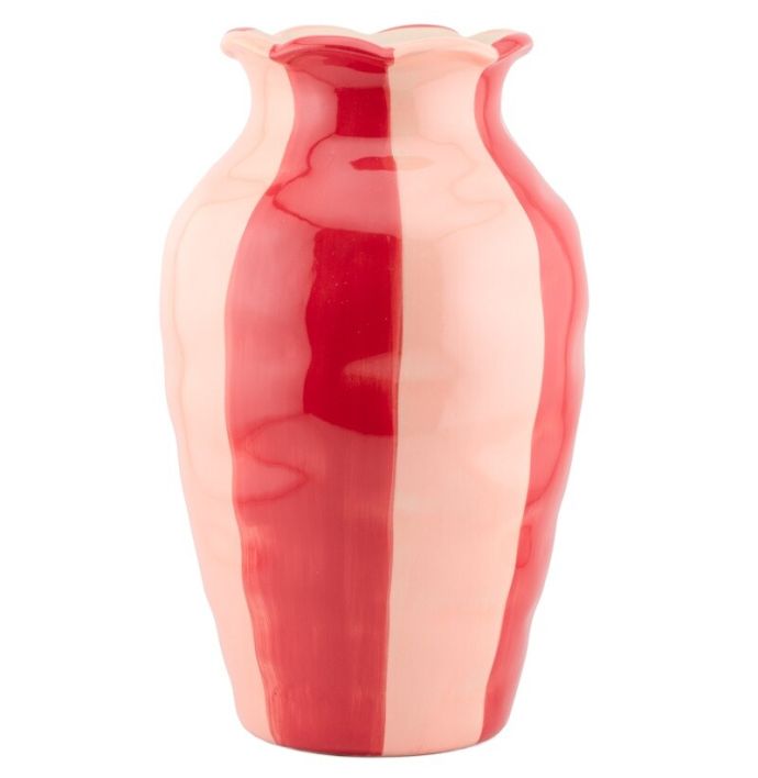 Aardewerk vaas roze/rood gestreept