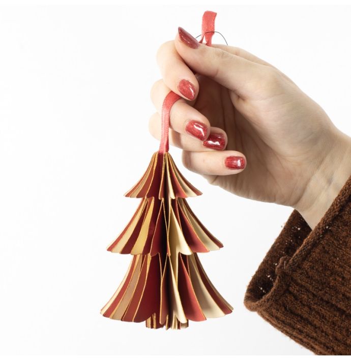 Papieren honeycomb kerstboom rood met wit