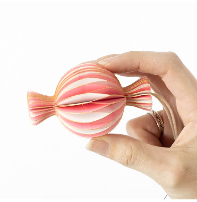 Papier honeycomb snoepje roze met wit