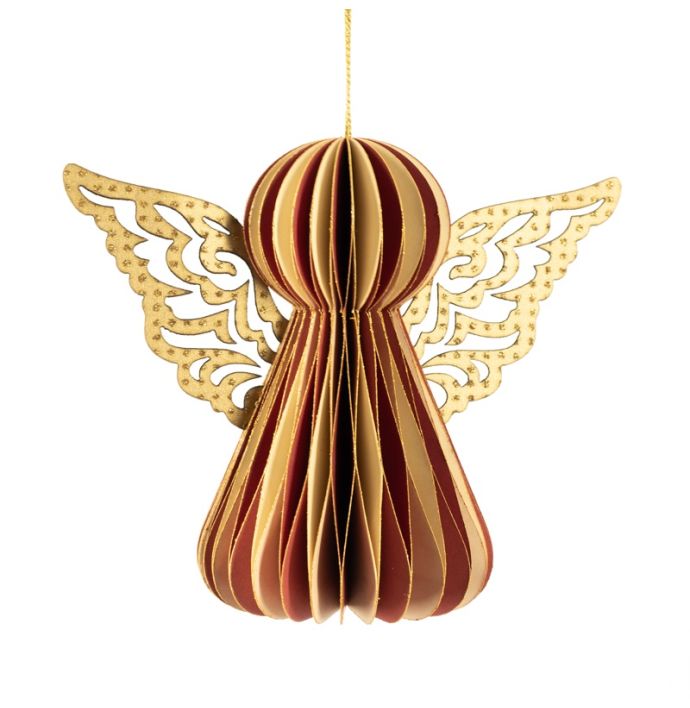 Papieren engeltje met vleugels rood met wit