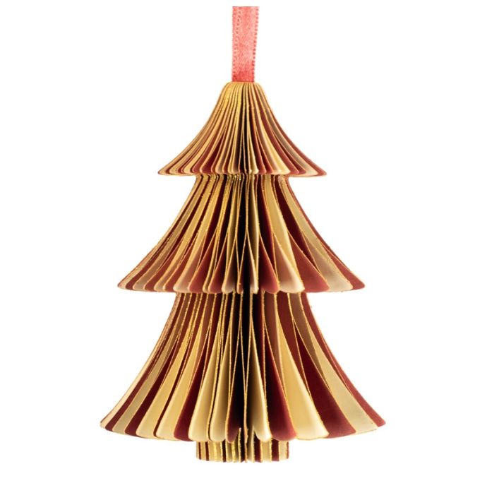 Papieren honeycomb kerstboom rood met wit