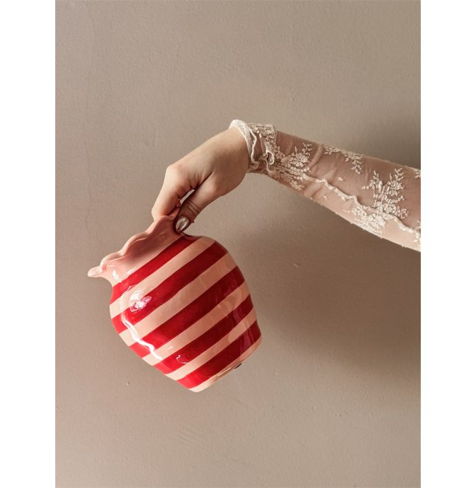 Aardewerk vaas roze/rood gestreept