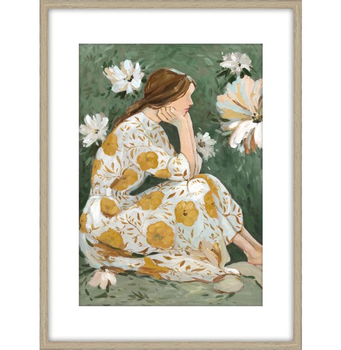 Schilderij met glas vrouw bloemen