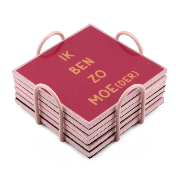 Set van 6 onderzetters met rekje tekst moeder