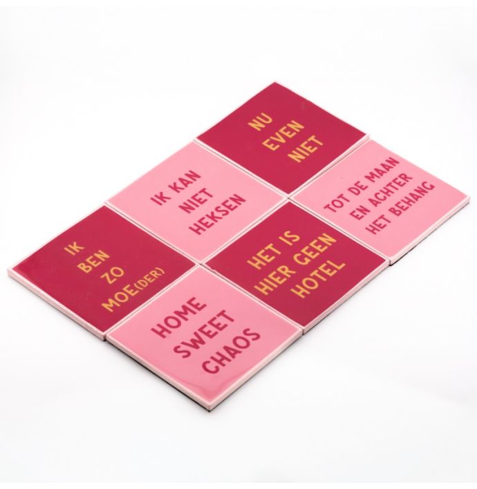 Set van 6 onderzetters met rekje tekst moeder