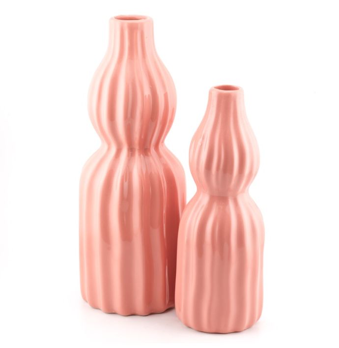 Aardewerk vaas stripes peach