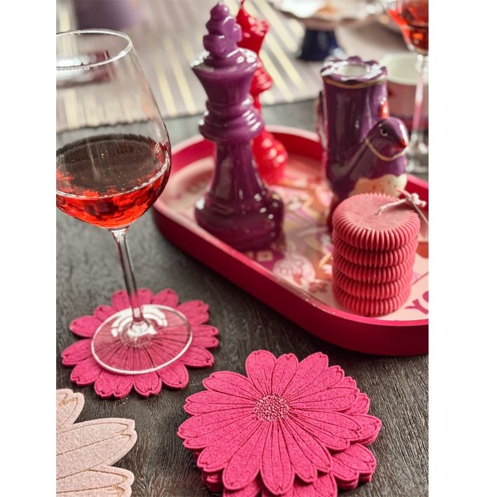 Vilten onderzetter set van 6 rood