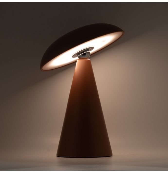Bureaulamp Mushie LED op accu mat aubern, afneembare kap