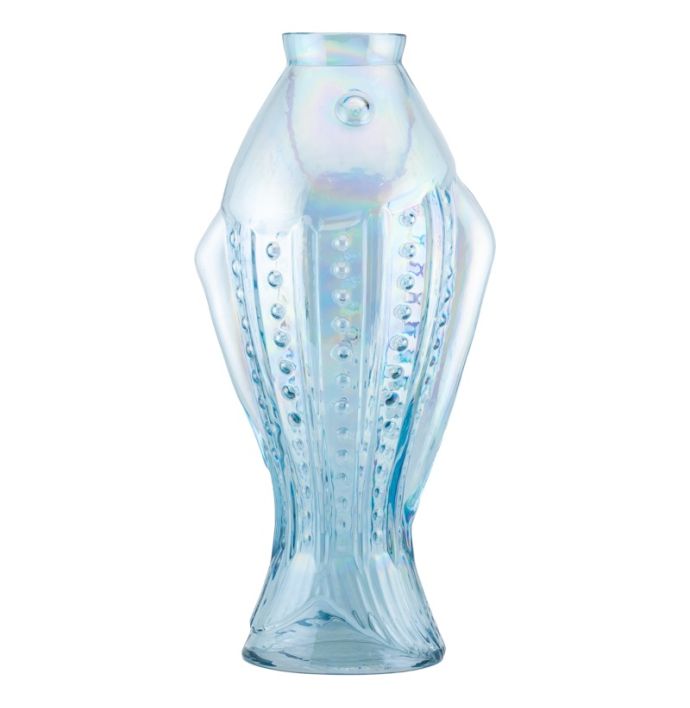 Glazen vaas vis holo blauw