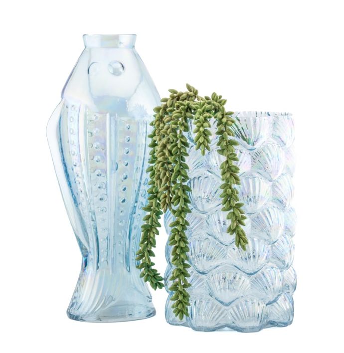 Glazen vaas schelpen holo blauw