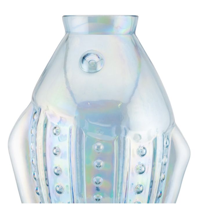 Glazen vaas vis holo blauw