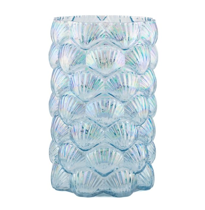 Glazen vaas schelpen holo blauw