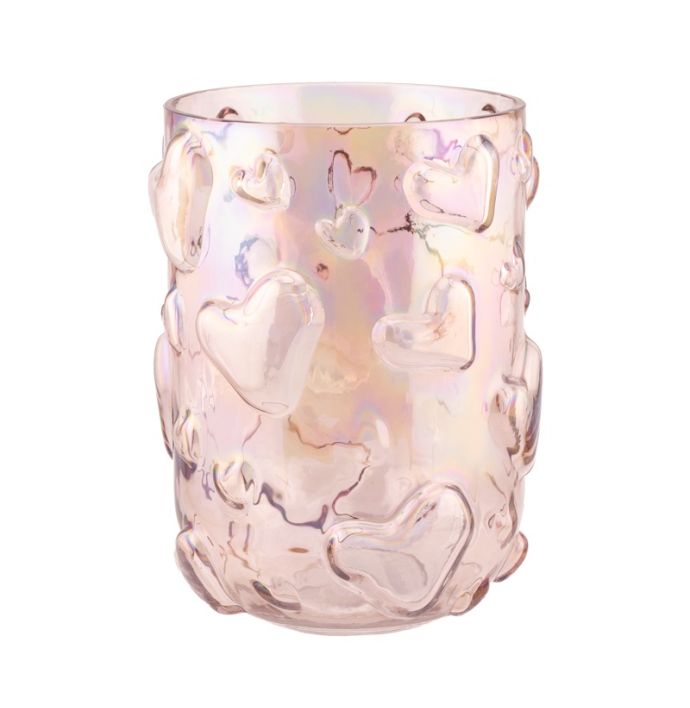 Glazen vaas hartjes holo roze M