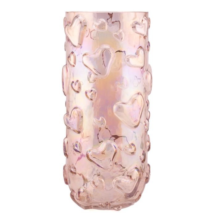 Glazen vaas hartjes holo roze L