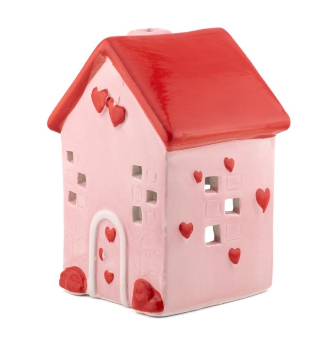 Aardewerk decoratie huisje roze M