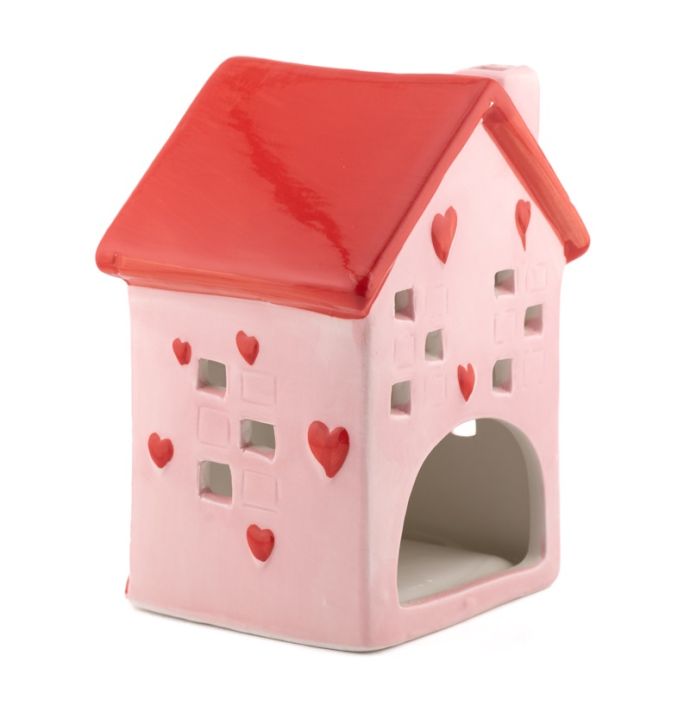 Aardewerk decoratie huisje roze M