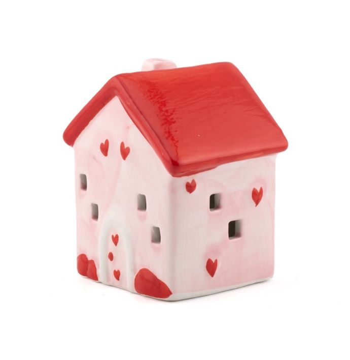 Aardewerk decoratie huisje roze XS