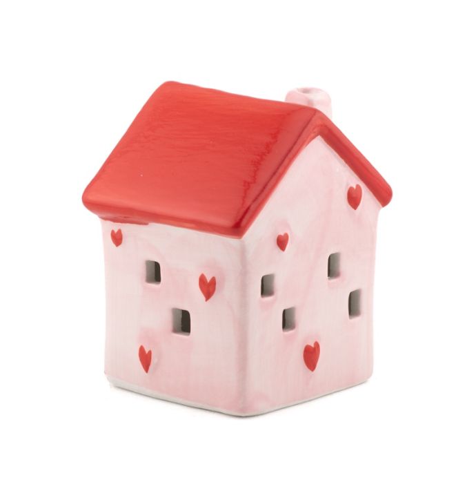 Aardewerk decoratie huisje roze XS