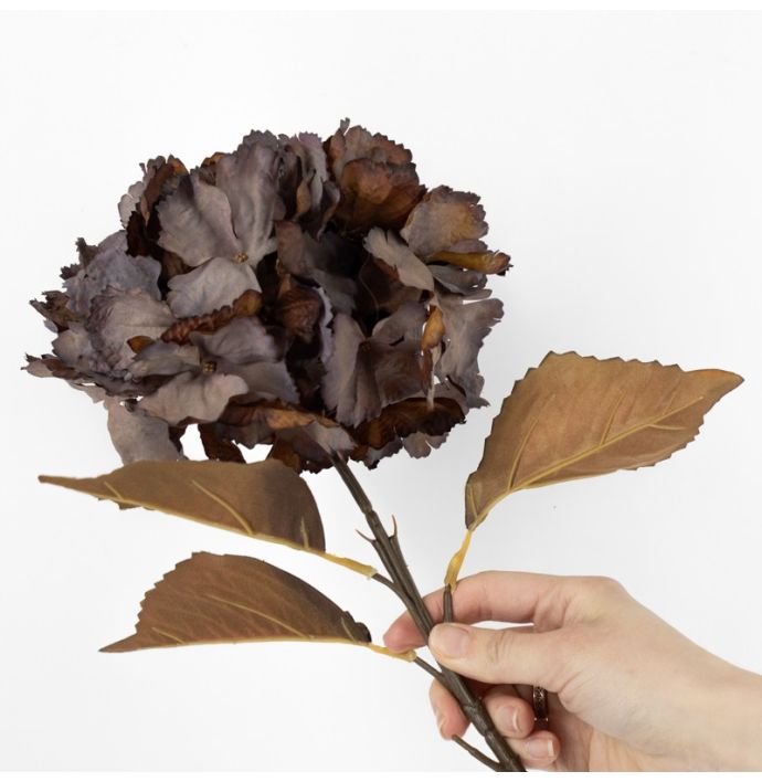 Kunstbloem hortensia 70cm bruin