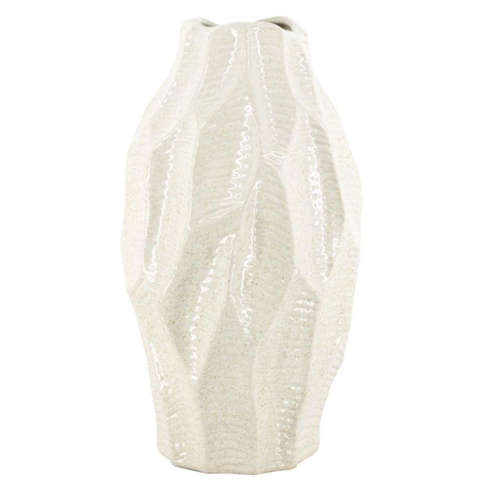 Aardewerk vaas Leaves beige