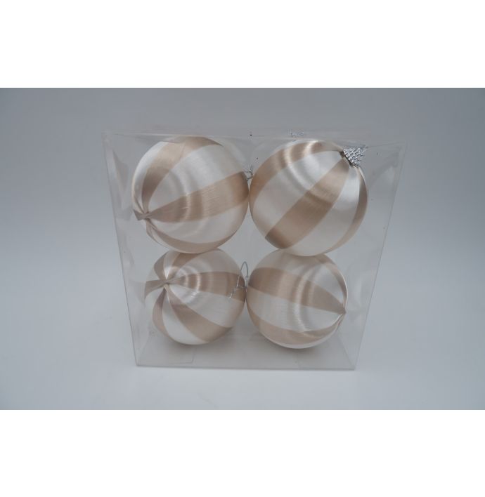 Kerstbal Set van 4 gestreept - Beige/wit