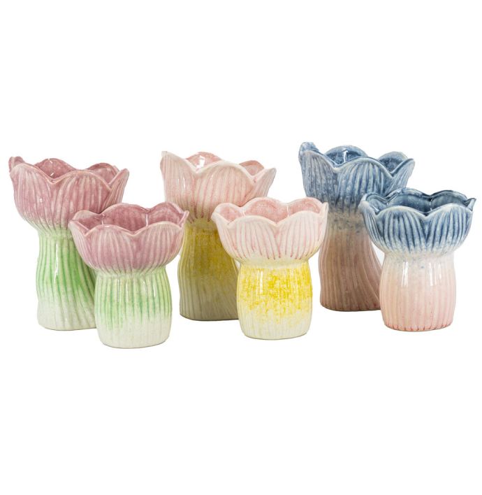 Aardewerk vaas tulp blauw/roze