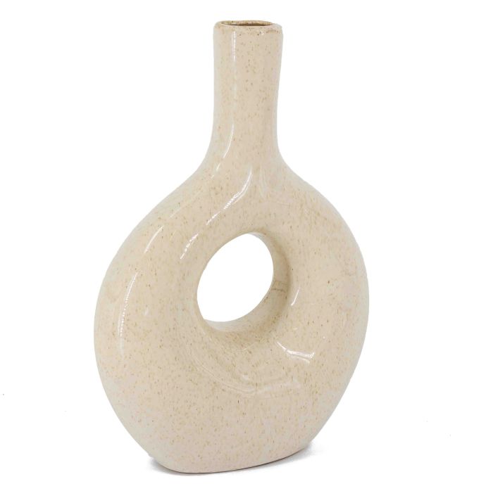 Aardewerk donut vaas beige wb