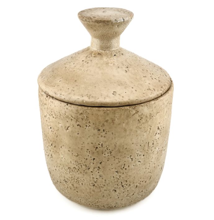 Aardewerk potje met deksel beige L wb