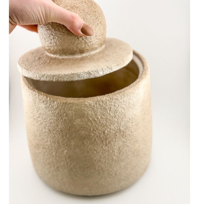 Aardewerk potje met deksel beige L wb