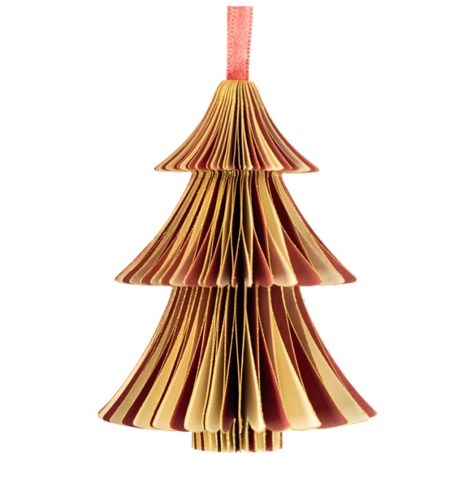 Papieren honeycomb kerstboom rood met wit