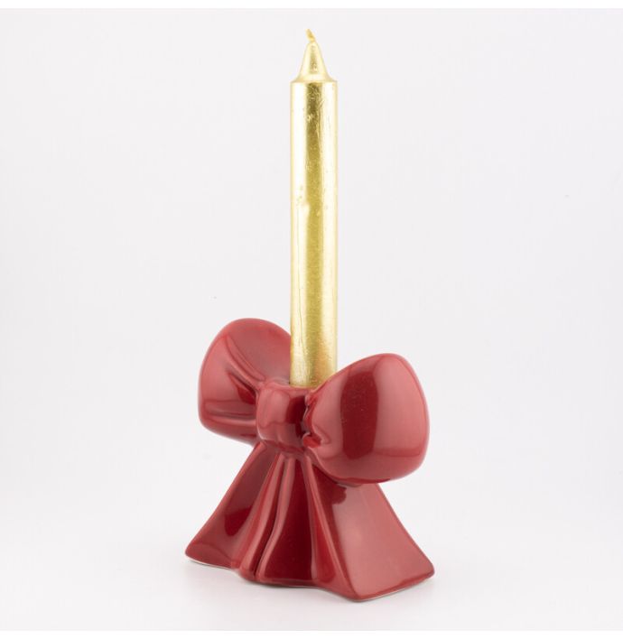 Aardewerk kaarsenstandaard bows burgundy