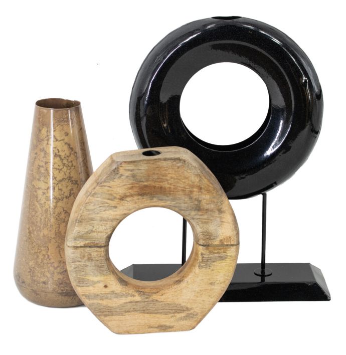 Metalen ornament donut black marble