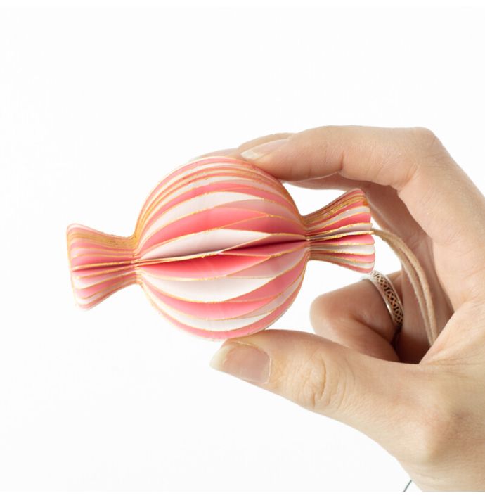 Papier honeycomb snoepje roze met wit