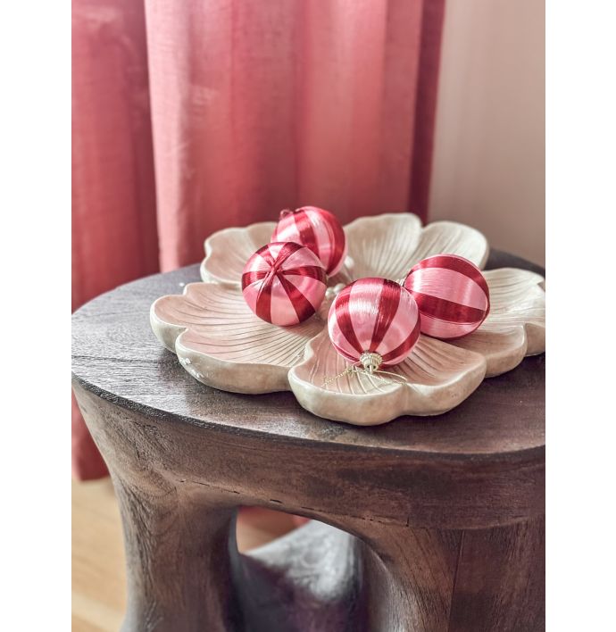 Kerstbal Set van 6 gestreept - Roze/rood