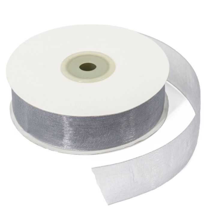 Organza lint grijs 25mm rol met 45 meter