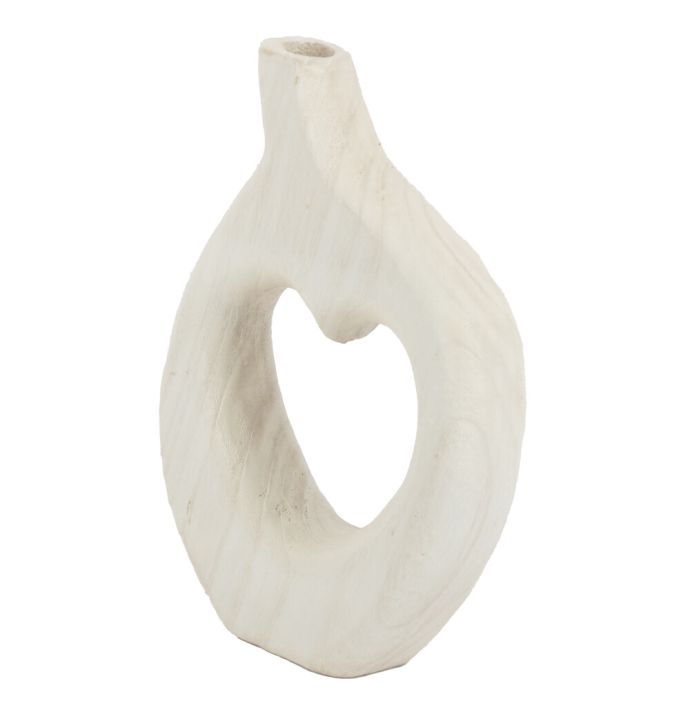 Houten hart vaas wit
