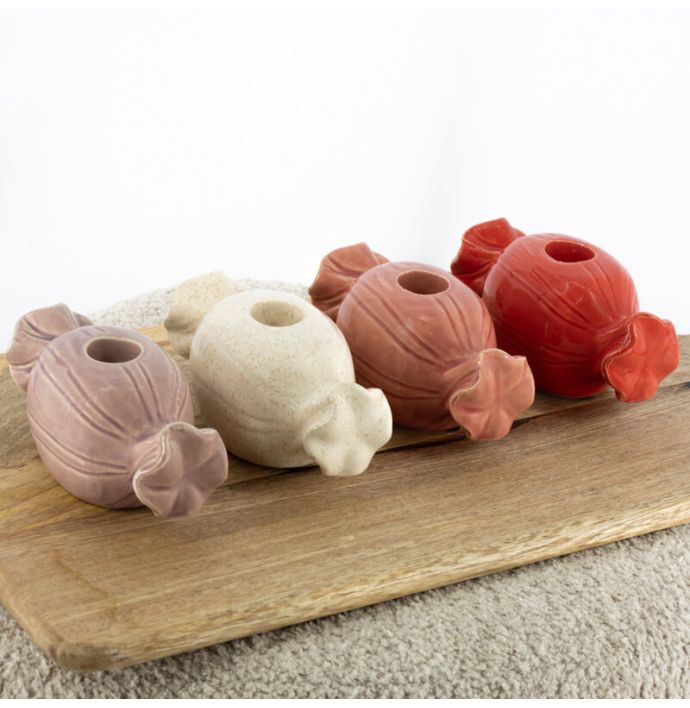 Aardewerk kaarsenstandaard Snoepje roze