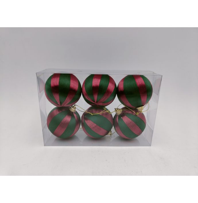 Kerstbal Set van 6 gestreept - Groen/rood