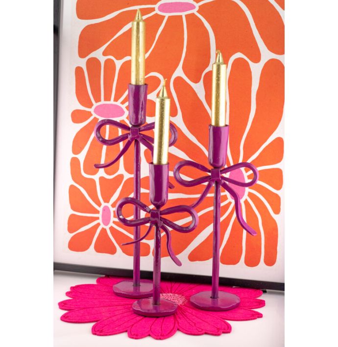 Kaarsenstandaard bow 20cm fuchsia