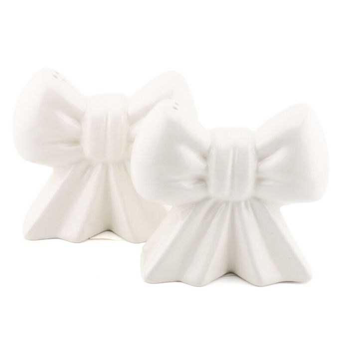 Aardewerk peper en zoutstel bows beige
