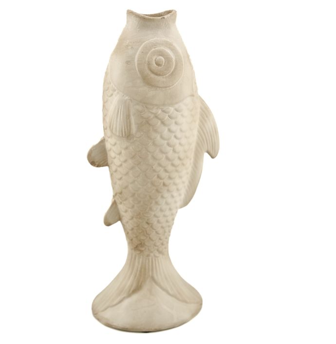 Aardewerk vaas vis beige S