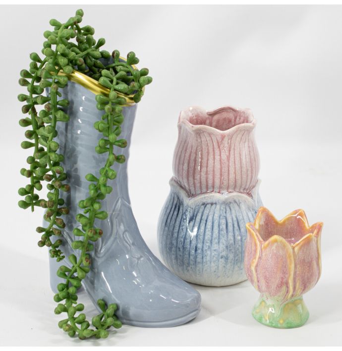 Aardewerk vaas laars blauw