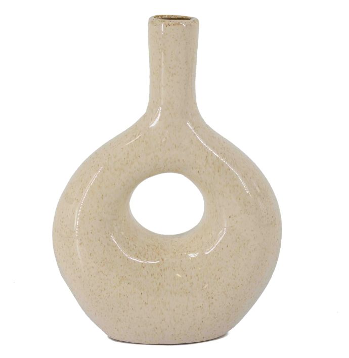 Aardewerk donut vaas beige wb