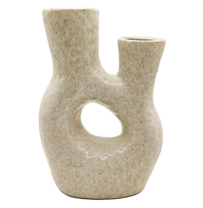 Aardewerk vaas donut beige