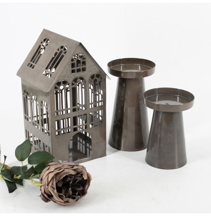 Metalen kaarsenstandaard pink stone
